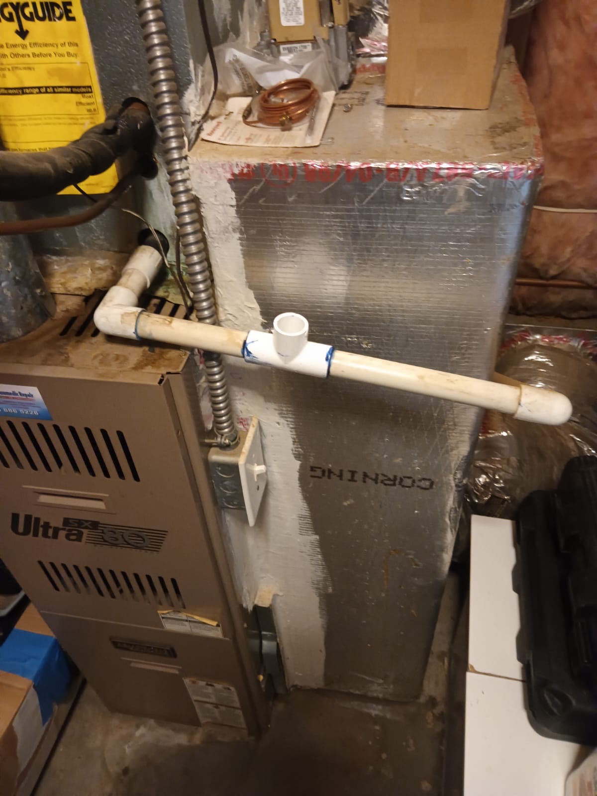 Furnace and air handler with condensate drain line repair