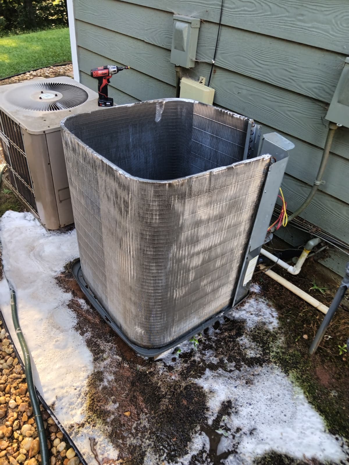 Condenser unit opened and cleaned